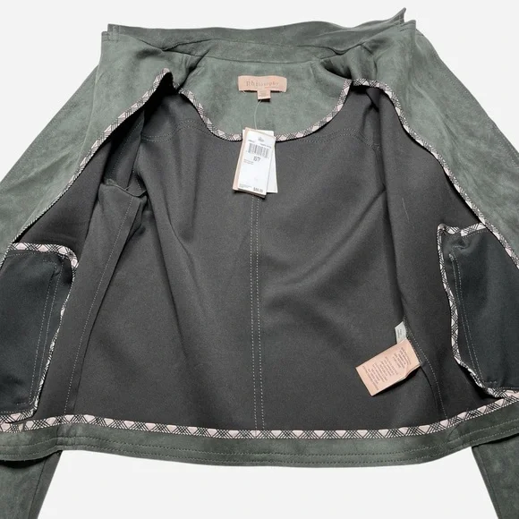 Philosophy Open Faux Leather Cropped Jacket XS Pockets Carbon Crystal Moto NEW - Picture 5 of 15